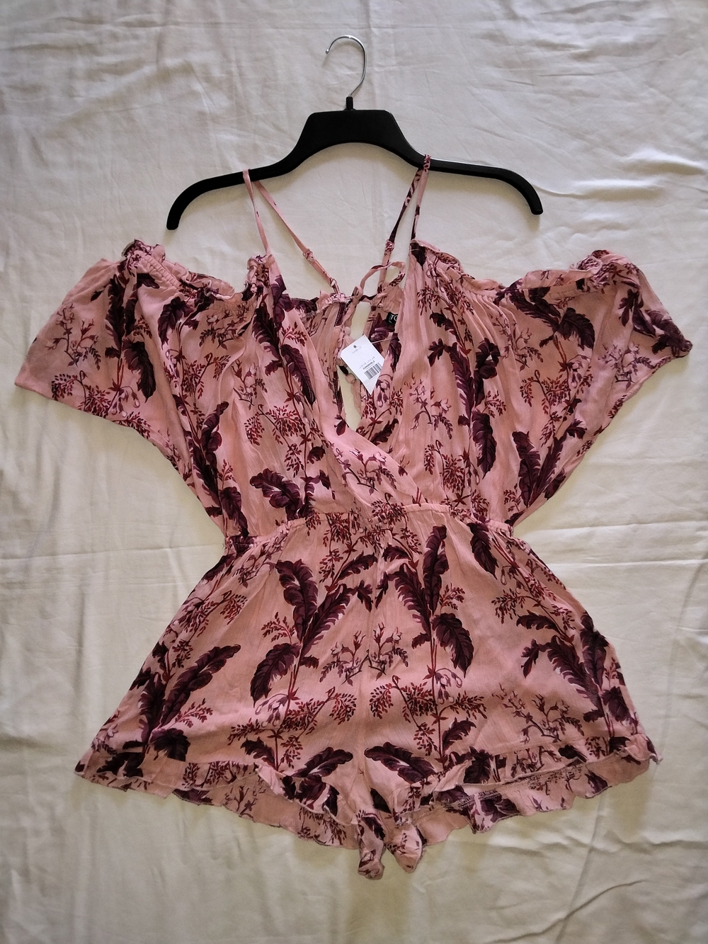 Topshop Pink Floral Cold-Shoulder Romper